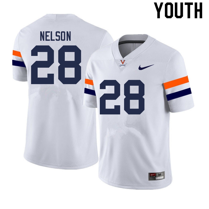 Youth #28 Brenton Nelson Virginia Cavaliers College Football Jerseys Sale-White - Click Image to Close